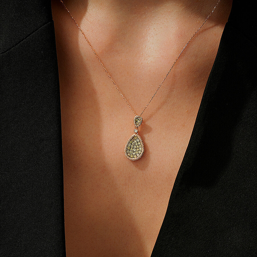 0,74 Carat Diamond Round Stone Pear Necklace
