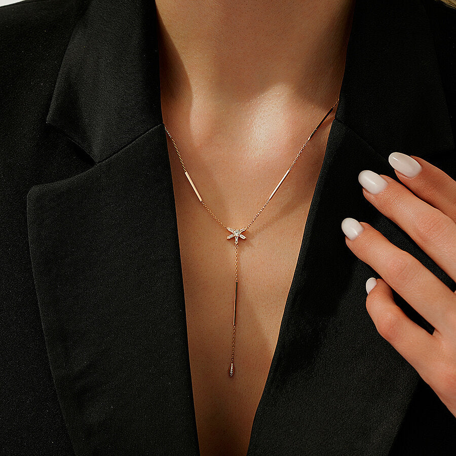0,45 Carat Diamond Dangle Detailed Trend Necklace