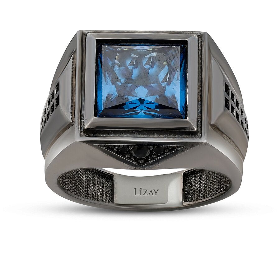 Gold Blue Onyx Black Men's Ring