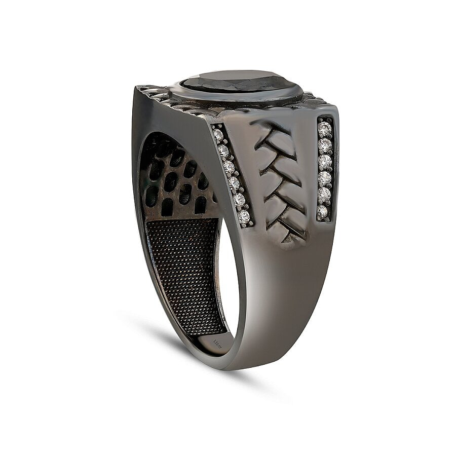 Gold Onyx Stone Woven Black Men's Ring