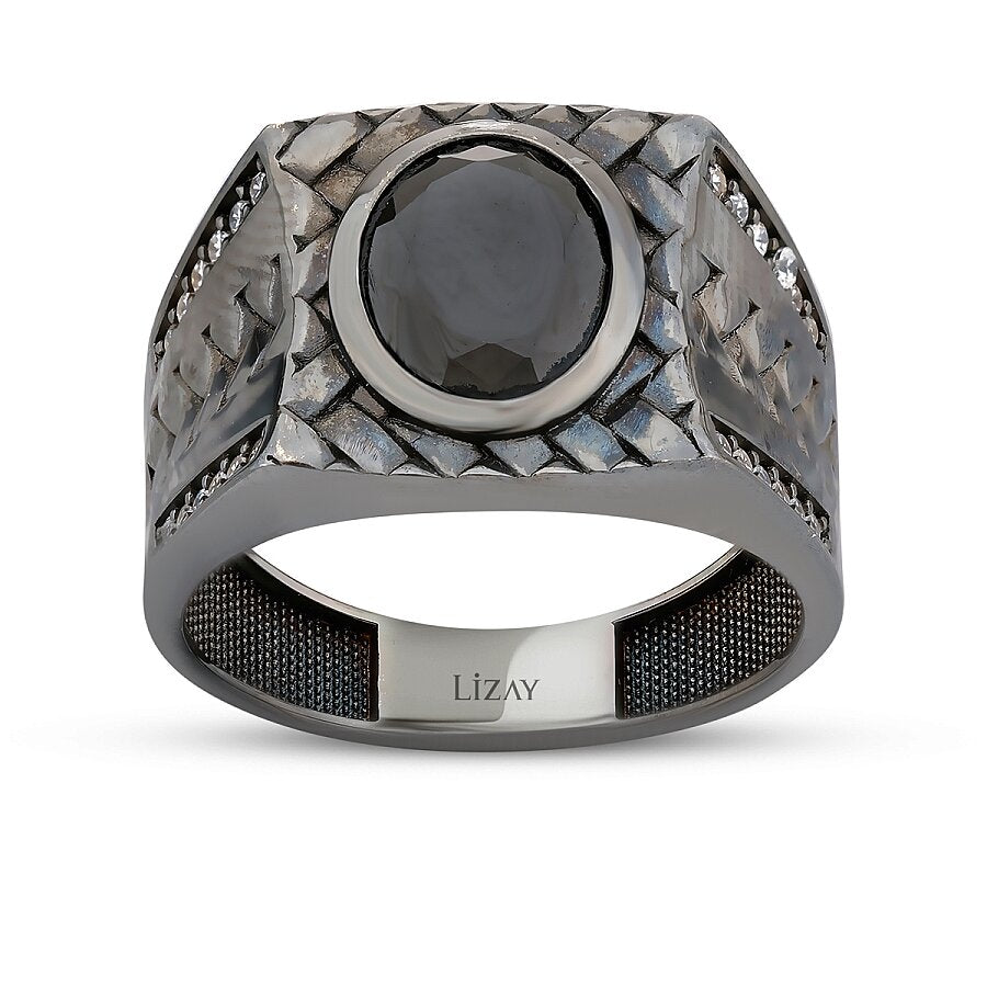 Gold Onyx Stone Woven Black Men's Ring