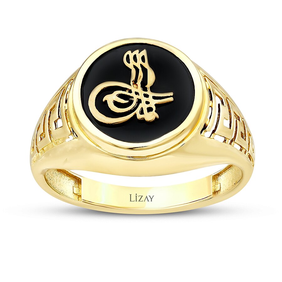 Gold Onyx with Ottoman Seal Men's Ring