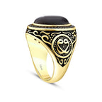 Gold Gray Cat's Eye with Ottoman Seal Men's Ring
