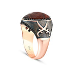 Gold Red Tiger Stone Sword Men's Ring