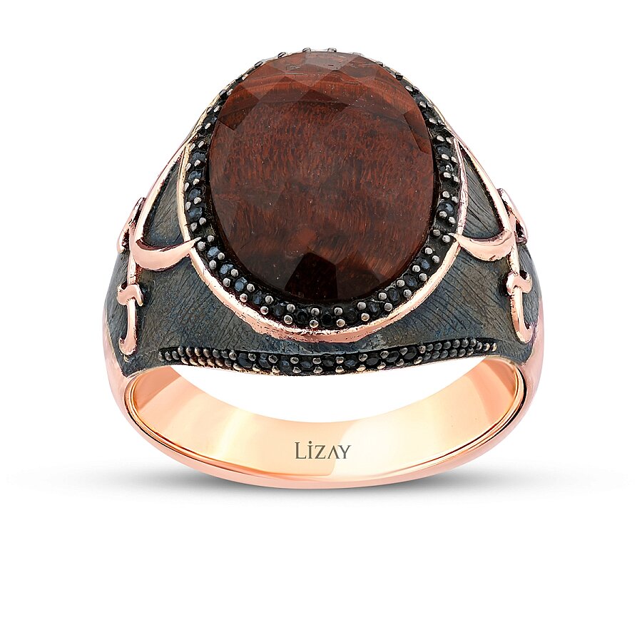 Gold Red Tiger Stone Sword Men's Ring