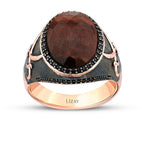 Gold Red Tiger Stone Sword Men's Ring