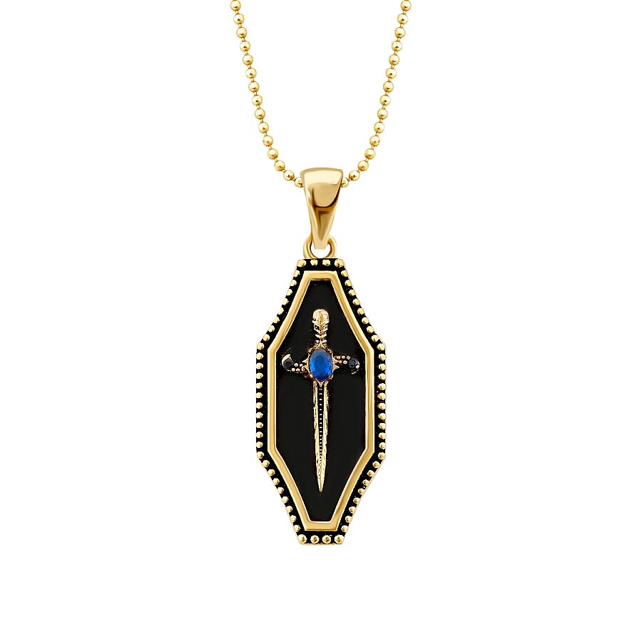 Gold Onyx Stone Sword Men's Necklace
