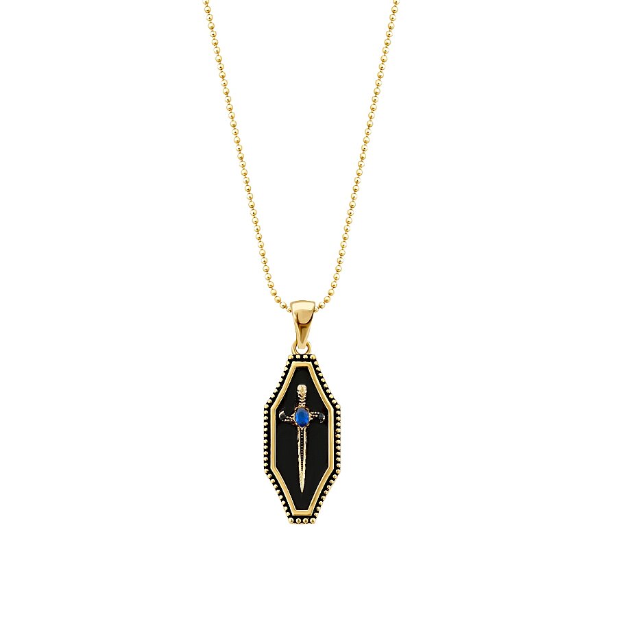 Gold Onyx Stone Sword Men's Necklace
