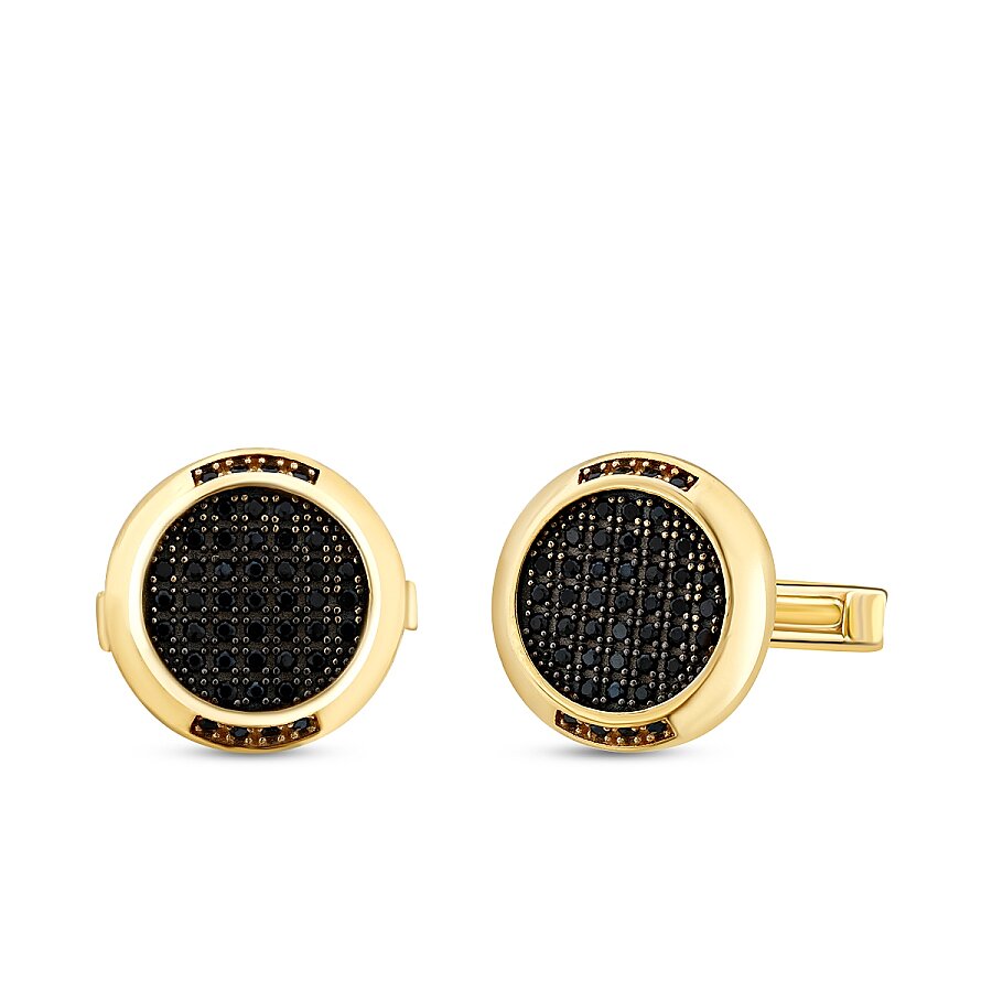 Gold Black Round Stone Cufflink