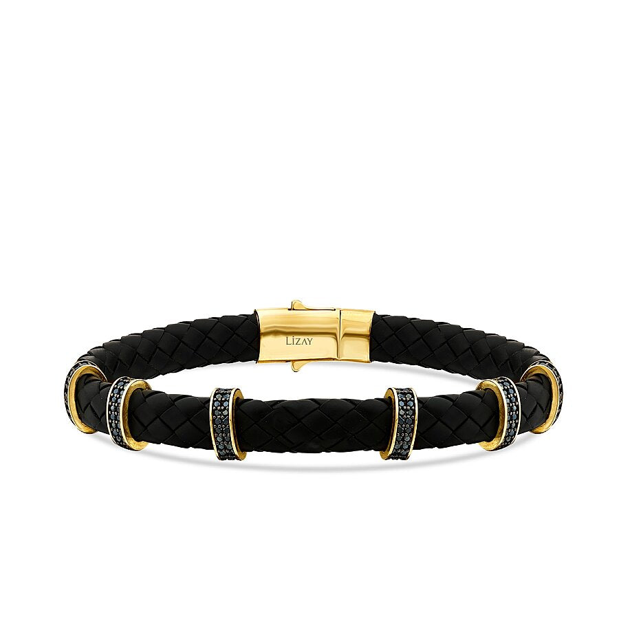Gold Black Stone Detail Men's Bracelet