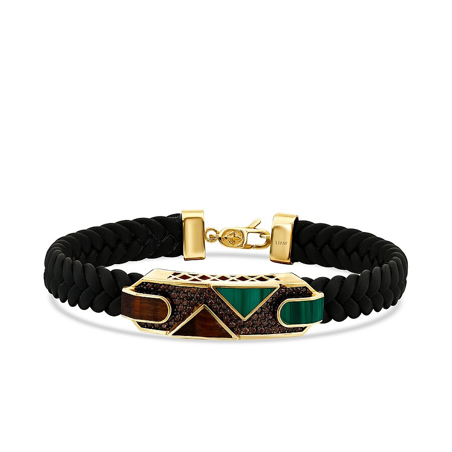 Gold, Brown, and Green Stone Black Men's Bracelet