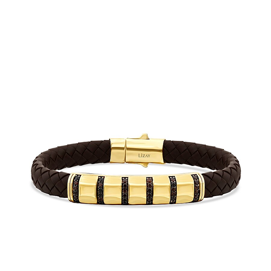 Gold Black Stone Detailed Men's Bracelet
