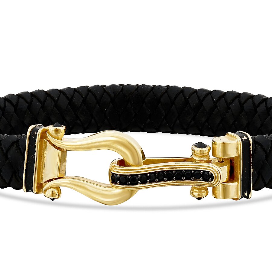 Gold Clasp Black Detailed Men's Bracelet