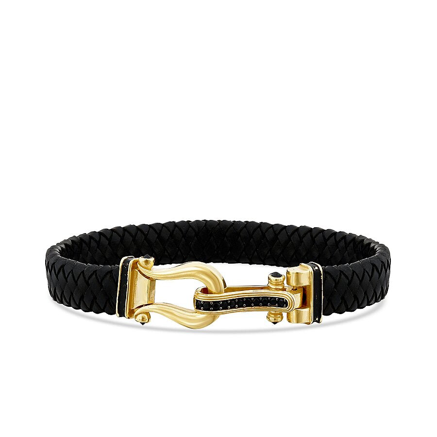 Gold Clasp Black Detailed Men's Bracelet