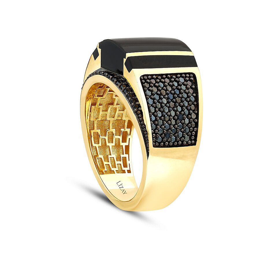 Gold Onyx Men’s Ring with Black Accents