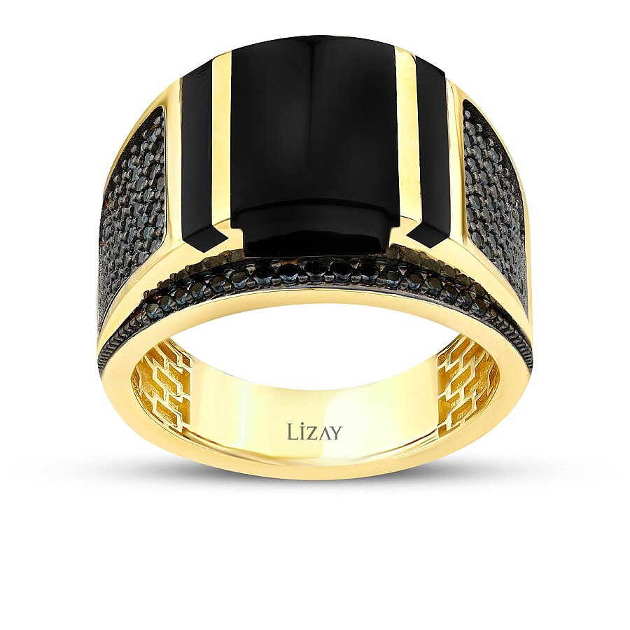 Gold Onyx Men’s Ring with Black Accents