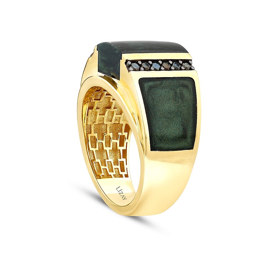 Gold Green Mother-of-Pearl Enamel Men’s Ring