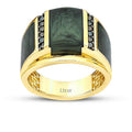 Gold Green Mother-of-Pearl Enamel Men’s Ring