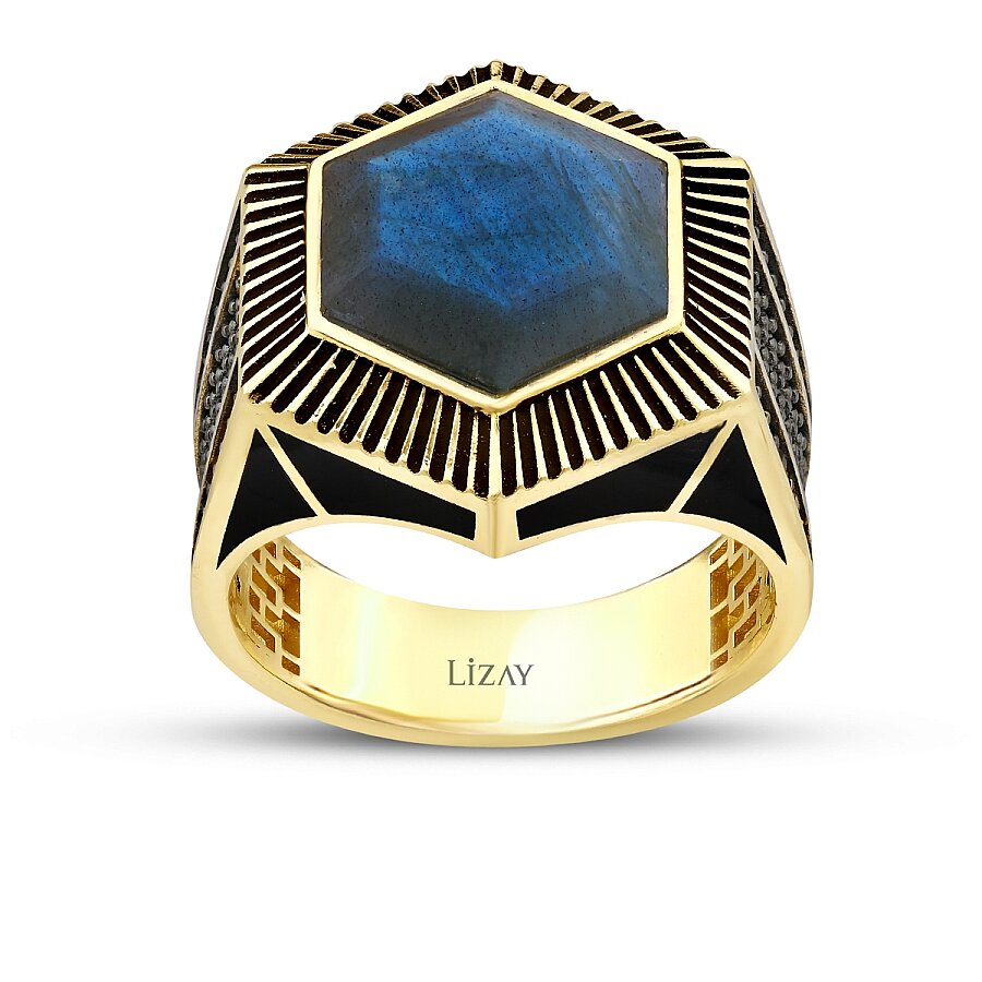 Gold Labradorite Geometric Ring