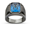 Gold Blue Onyx Black Stone Men's Ring