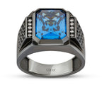 Gold Blue Onyx Black Stone Men's Ring