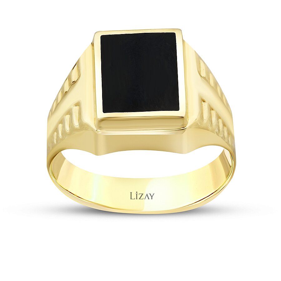 Gold Onyx Square Men's Ring