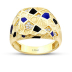 Gold Blue and Black Detailed Stone Ring
