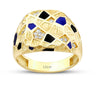 Gold Blue and Black Detailed Stone Ring