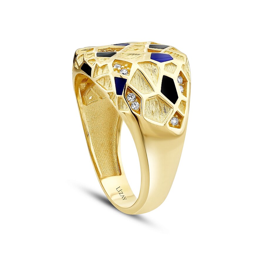 Gold Blue and Black Detailed Stone Ring