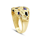 Gold Blue and Black Detailed Stone Ring