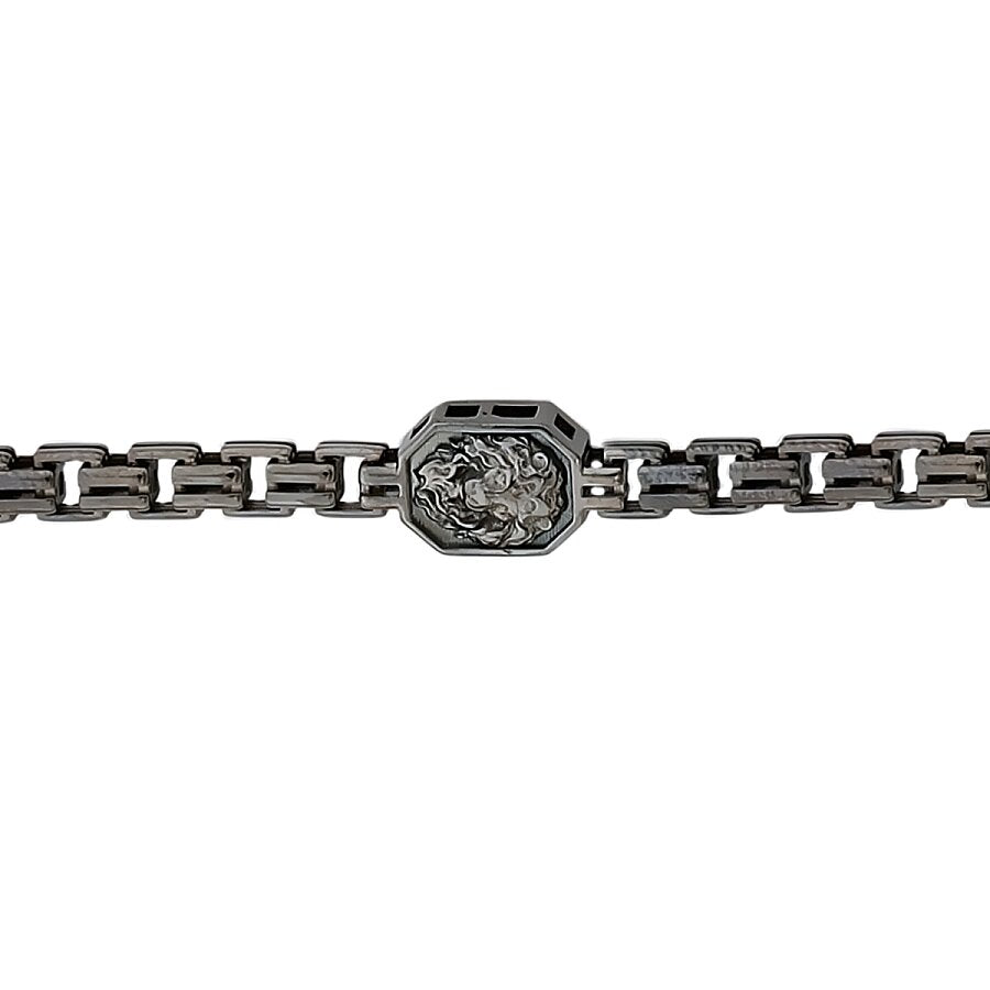 Gold Lion Motif Black Men's Bracelet