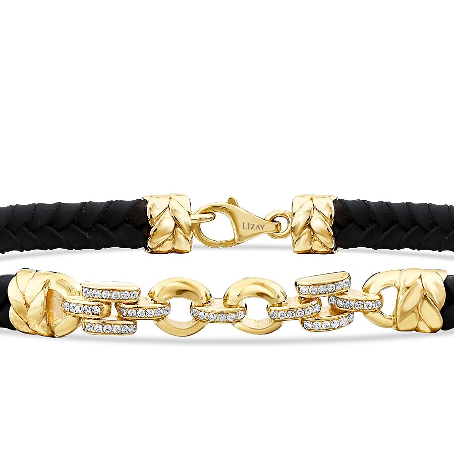 Gold Men's Chain Detailed Stone Bracelet