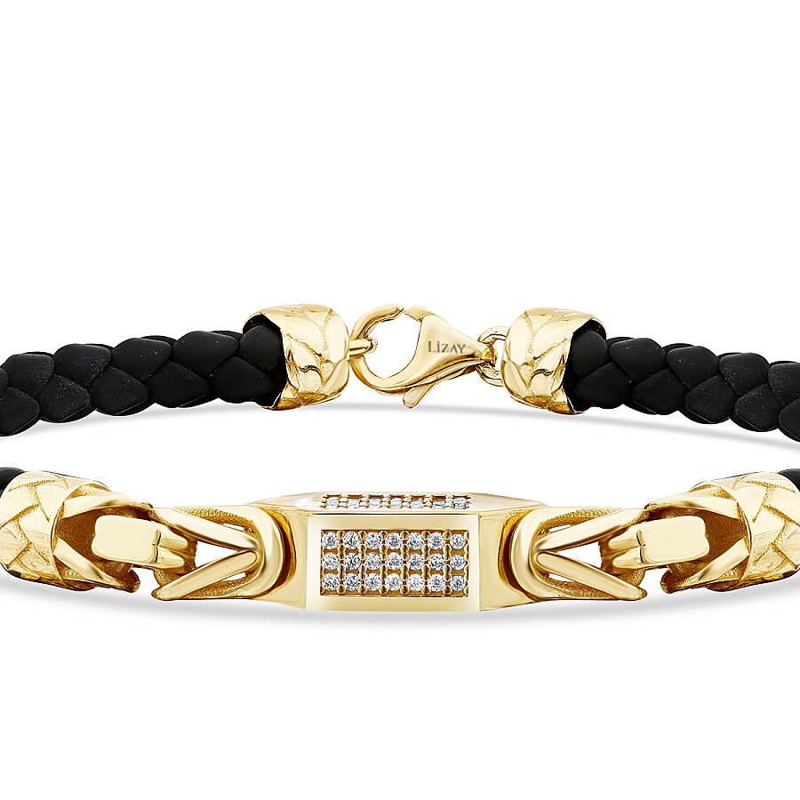 Gold Stone Rectangular Detailed Men's Bracelet