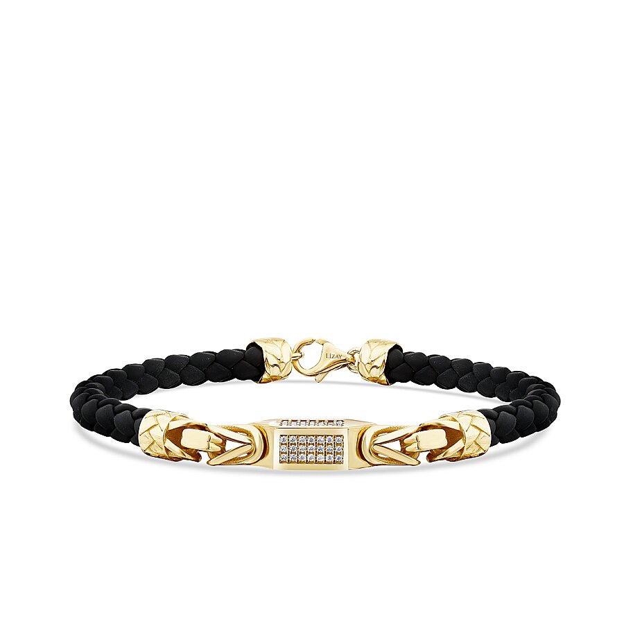 Gold Stone Rectangular Detailed Men's Bracelet