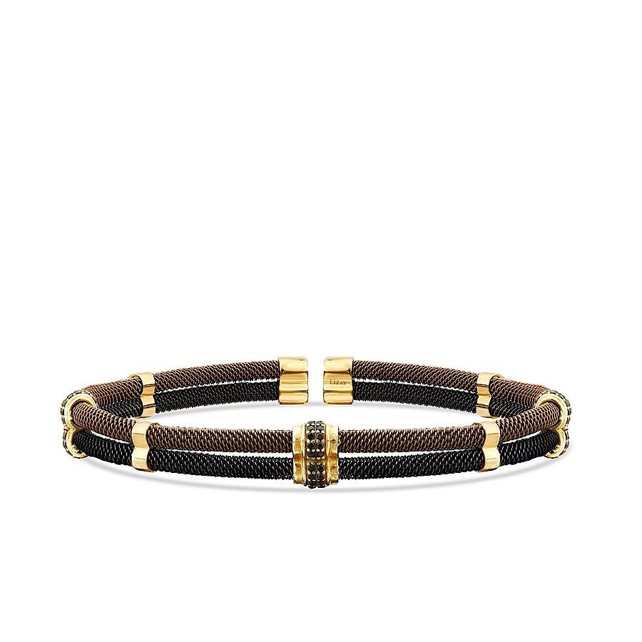 Gold Double Row Stone Detailed Men's Bracelet