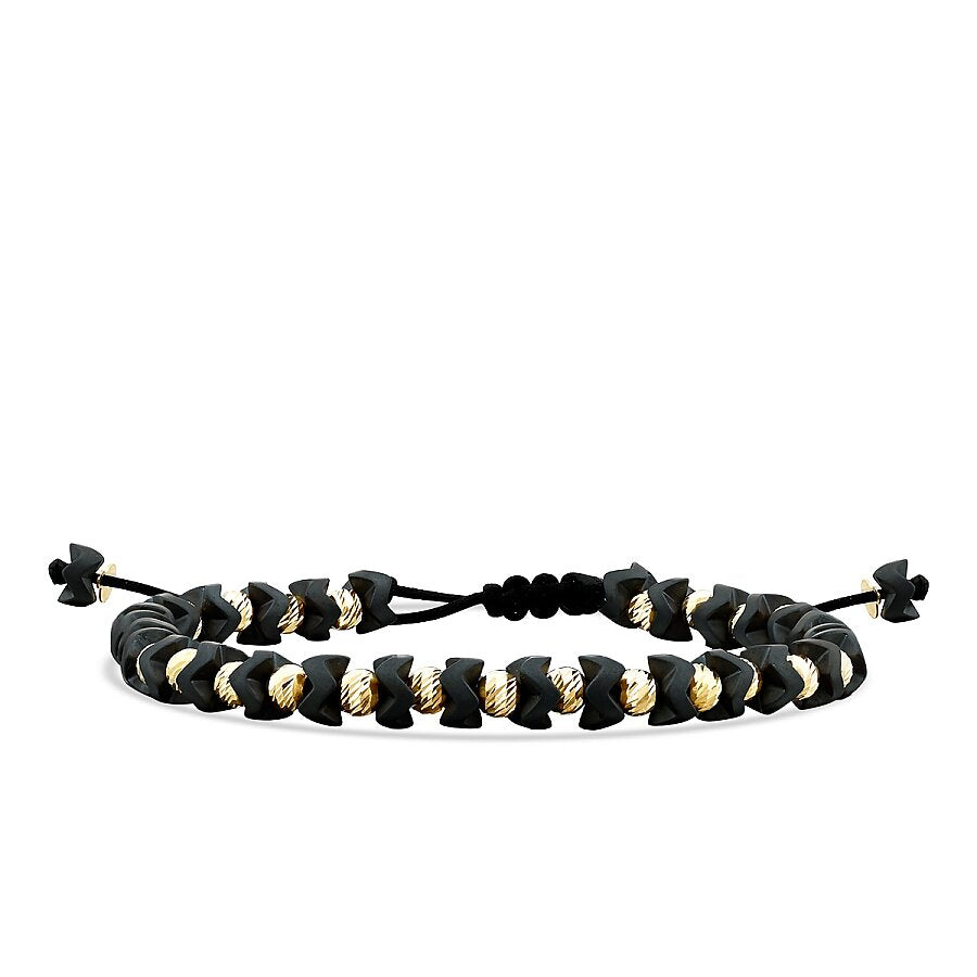 Gold Bead Detailed Black Men's Bracelet