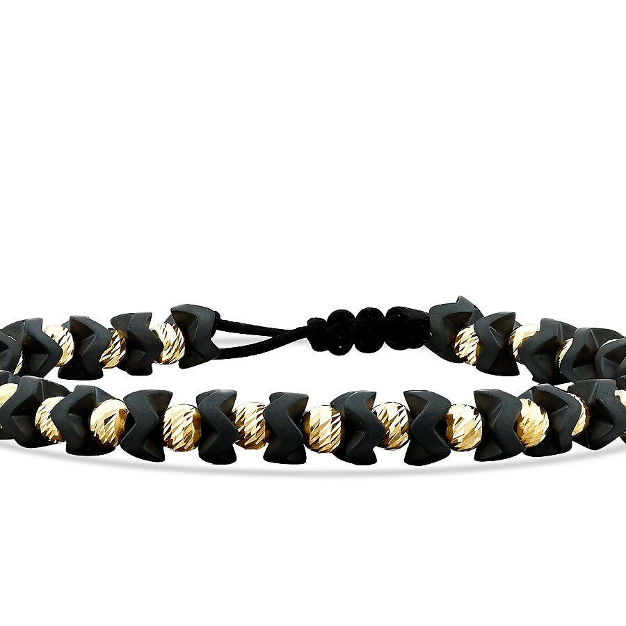 Gold Bead Detailed Black Men's Bracelet