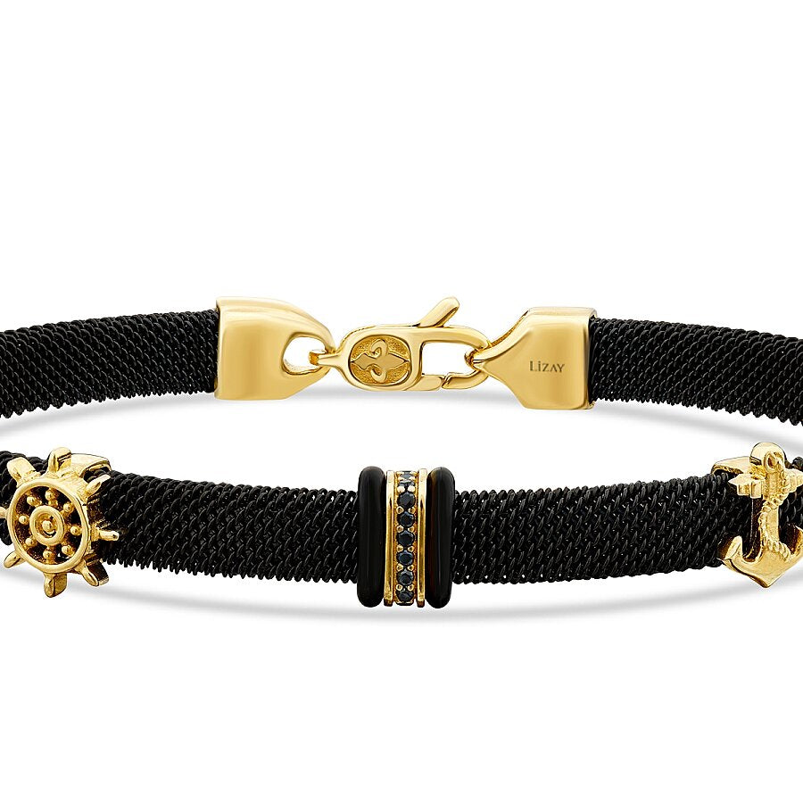 Gold Anchor and Rudder Detailed Men's Bracelet