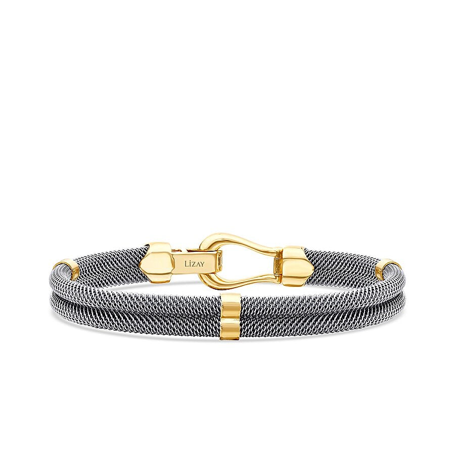 Gold Clasp Round Detailed Men's Bracelet