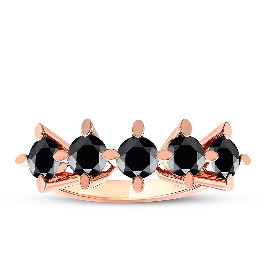 0,65 Carat Black Stone Five Stone Ring
