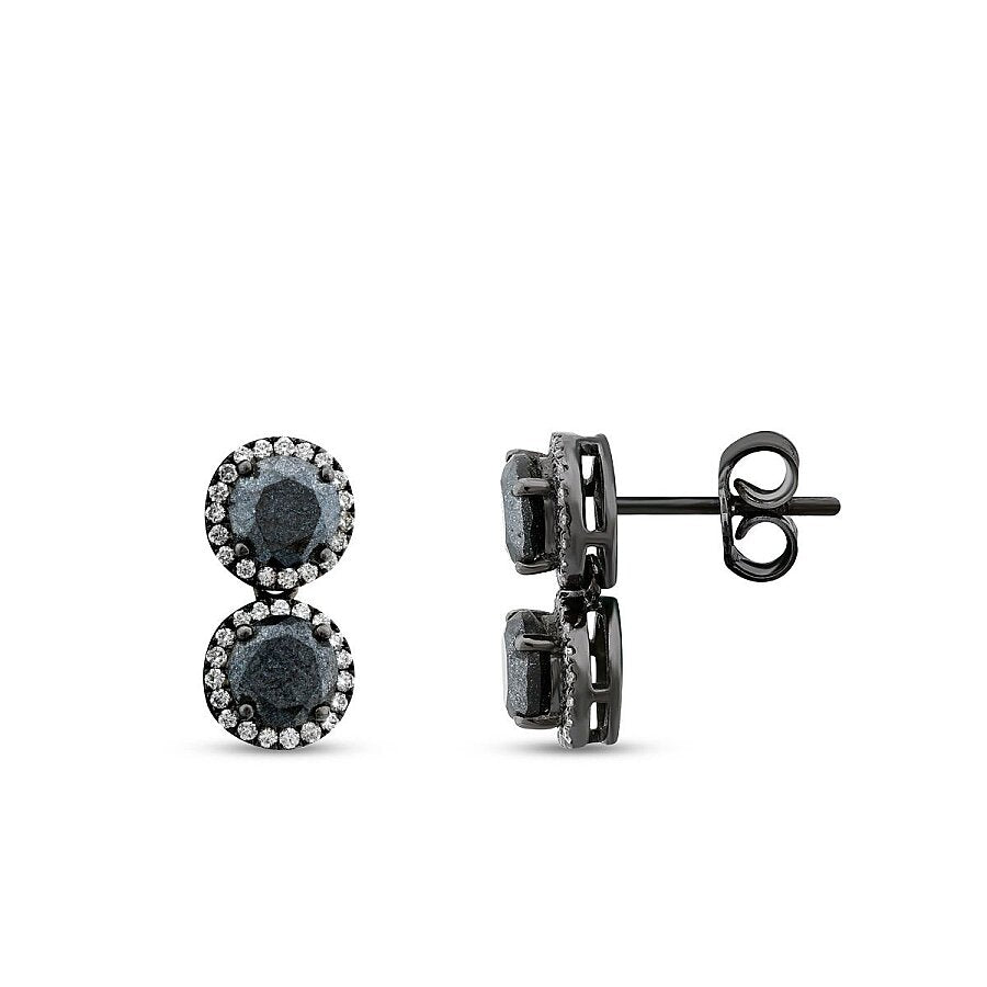 1,85 Carat Diamond Black Stone Earring