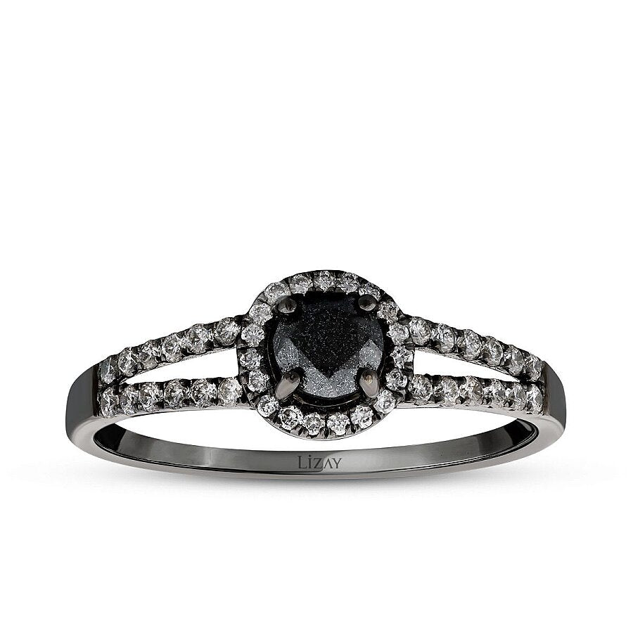 0,58 Carat Diamond Black Stone Ring