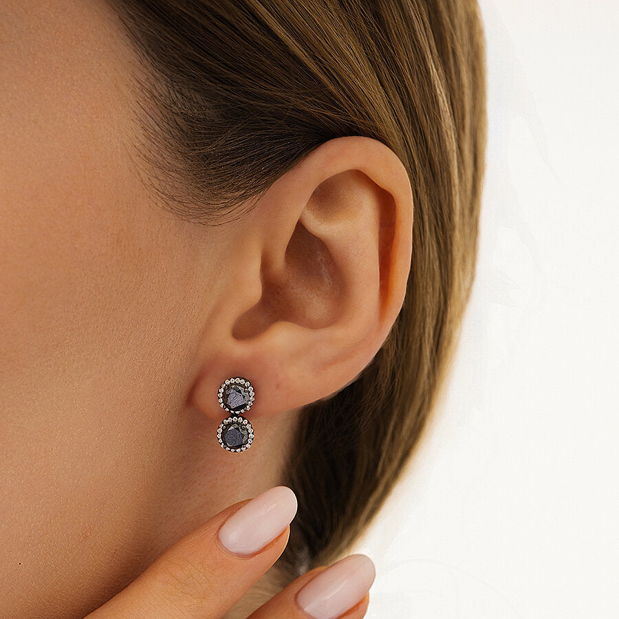 1,85 Carat Diamond Black Stone Earring