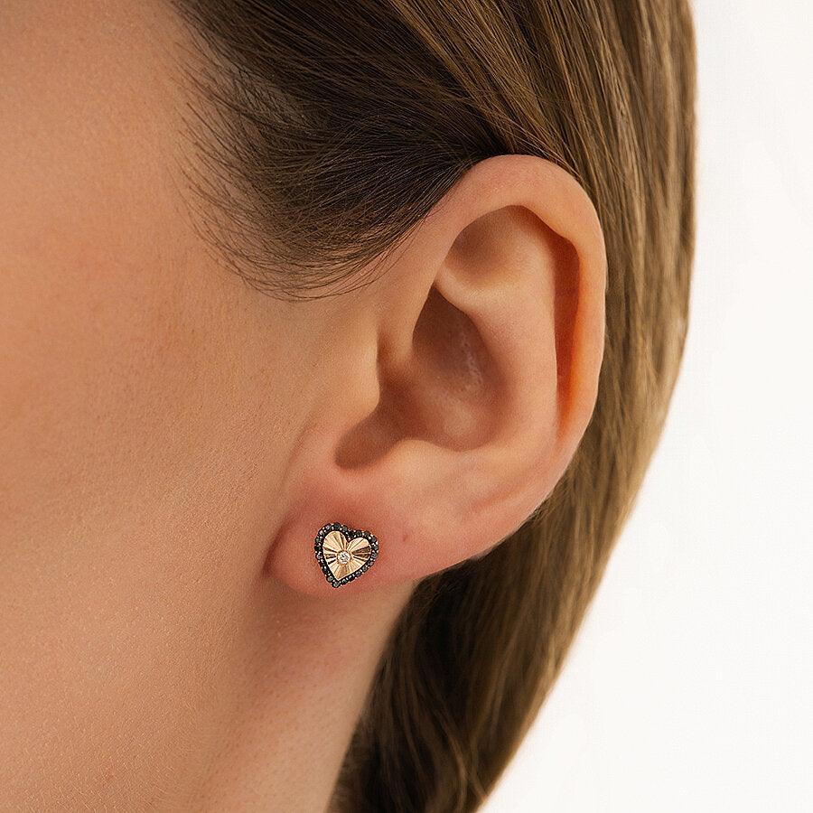 0,26 Carat Diamond Black Stone Heart Earring