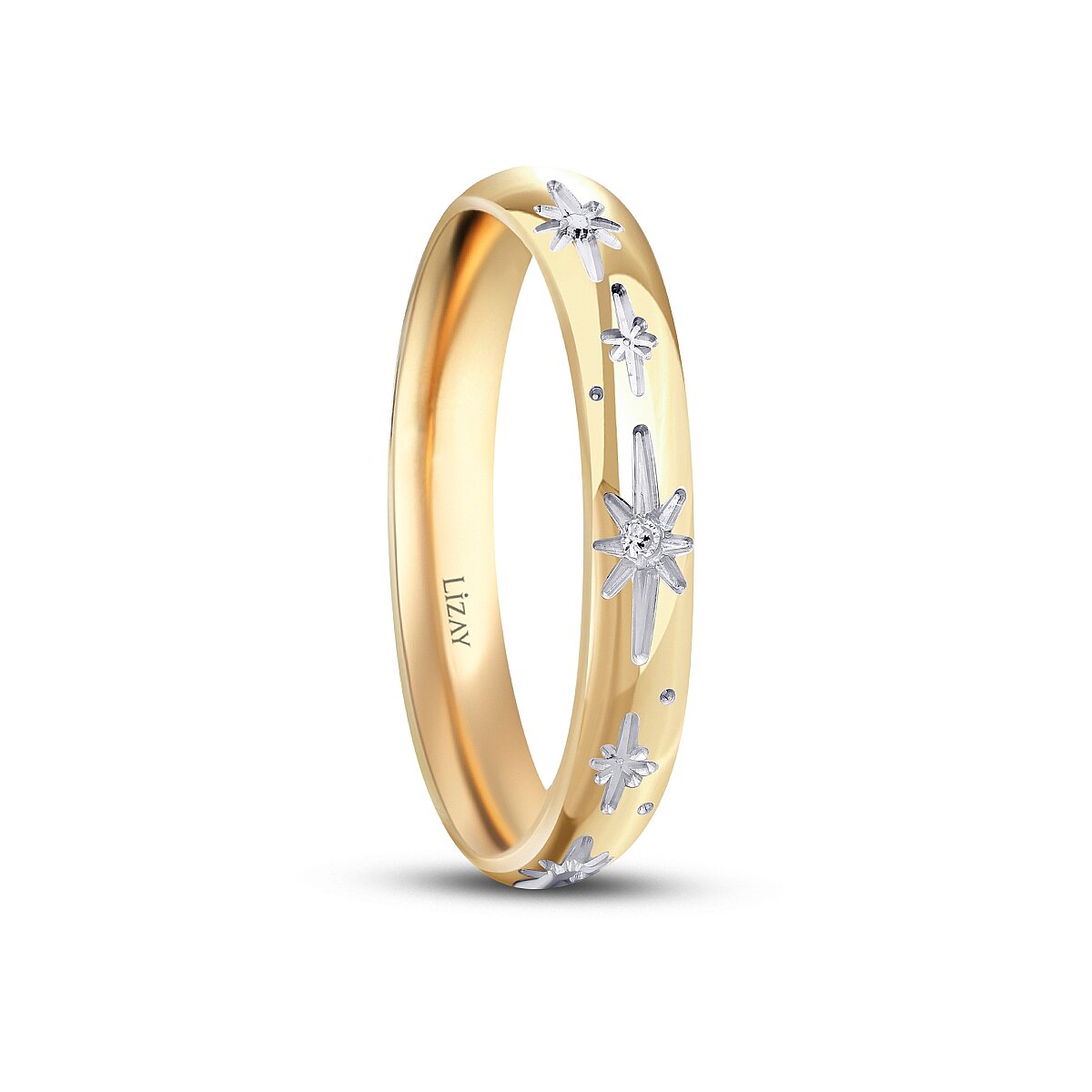 Women's Star Engraved Gold Wedding Band