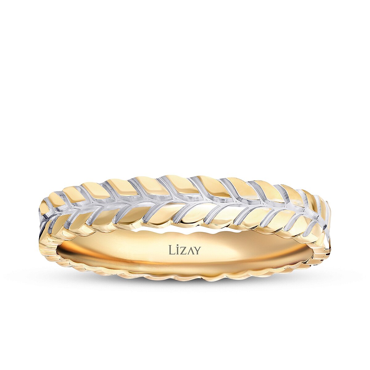 Men's Patterned Gold Wedding Band