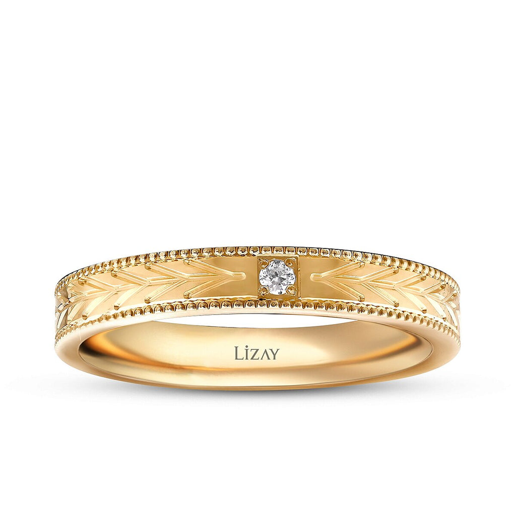 Men's Wheat Engraved Gold Wedding Band