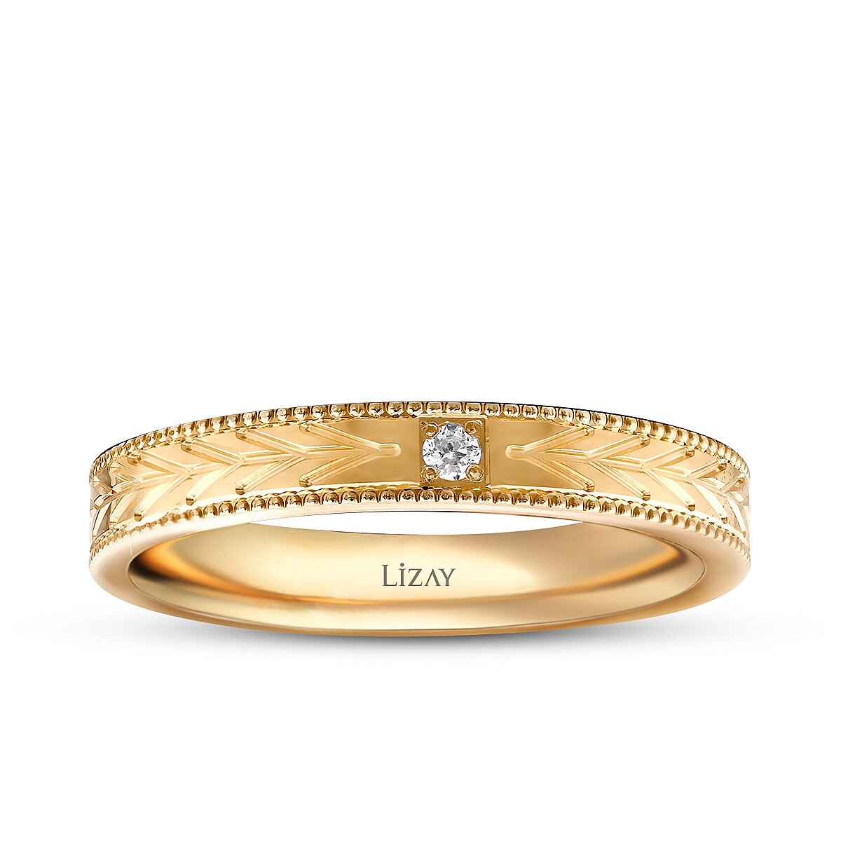 Men's Wheat Engraved Gold Wedding Band