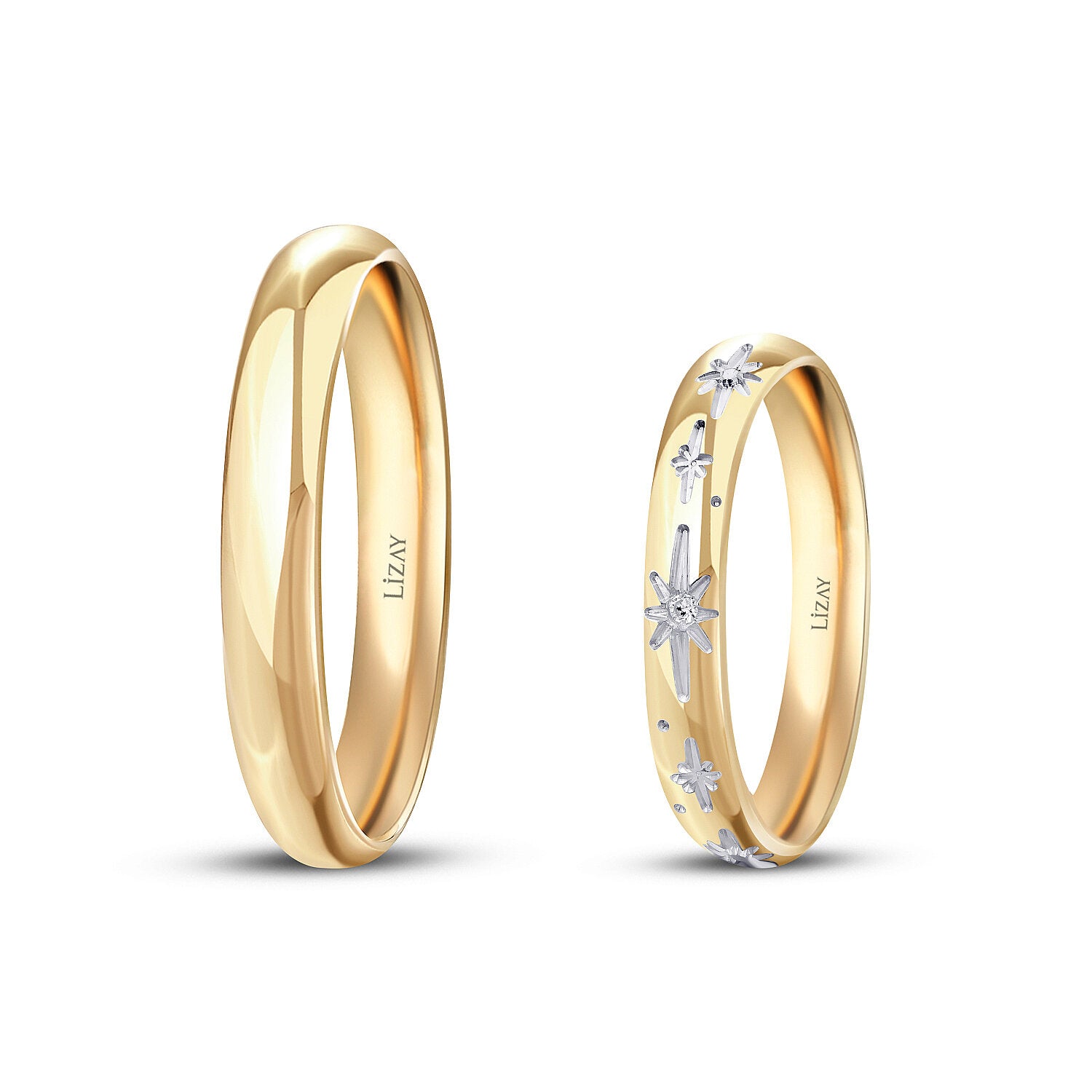 His and Hers Gold Wedding Band Set