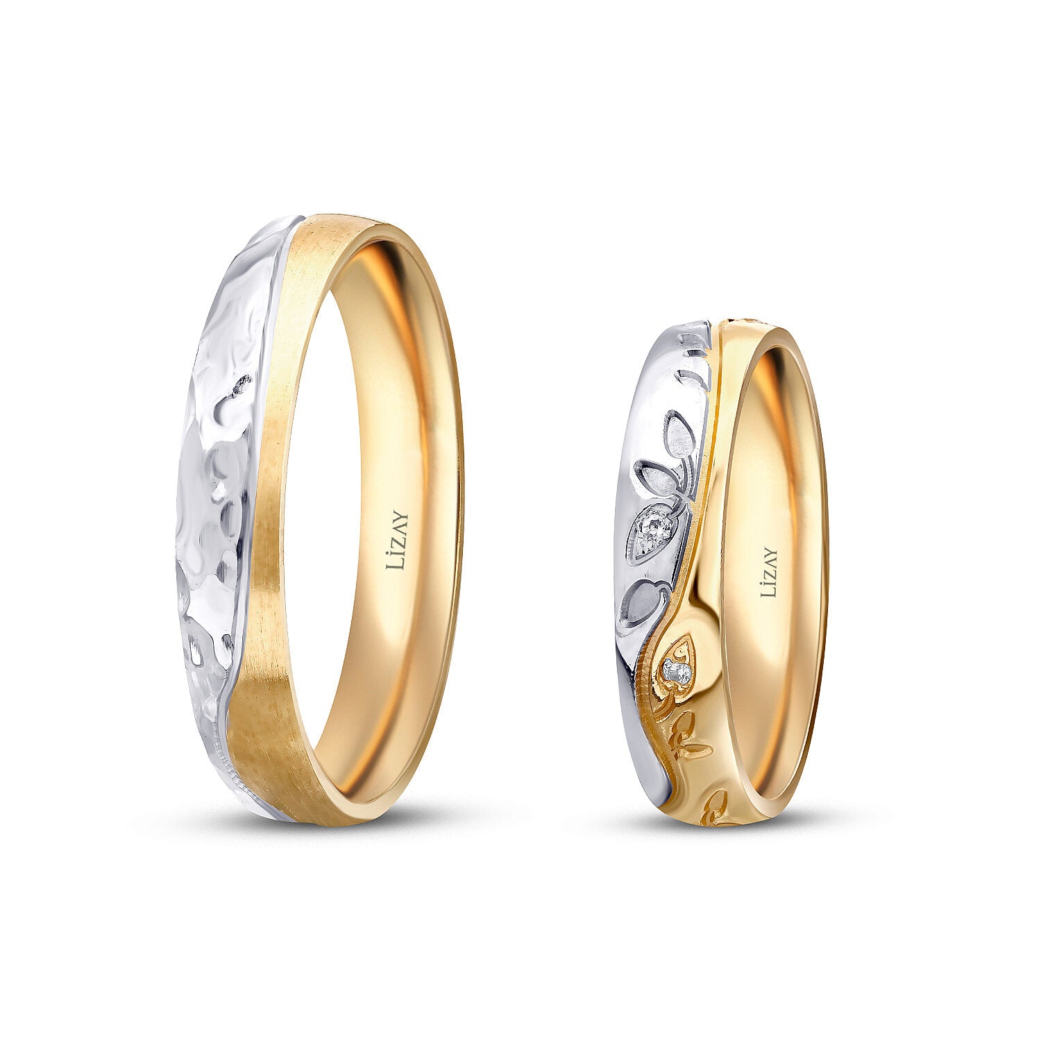 His and Hers Patterned Gold Wedding Band Set